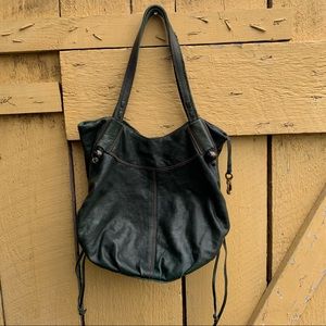 🍀 LUCKY BRAND Green Italian Lamb Leather Shoulder Bucket Hobo Bag Purse Boho